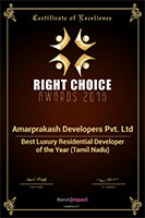 BEST LUXURY RESIDENTIAL DEVELOPER OF THE YEAR (TAMIL NADU) - AMARPRAKASH DEVELOPERS